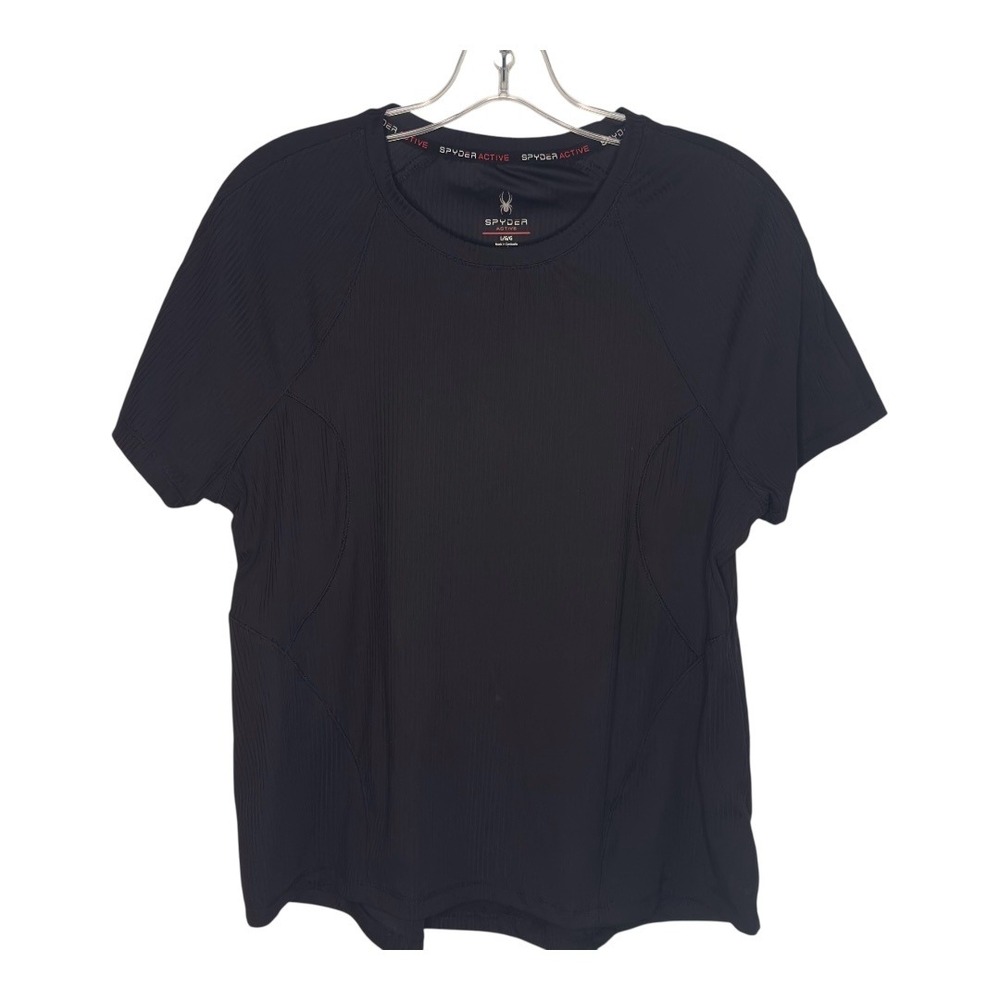 Spyder Active T-Shirt Athletic Ribbed Short Sleeve Top Black Activewear Womens L - Picture 2 of 5